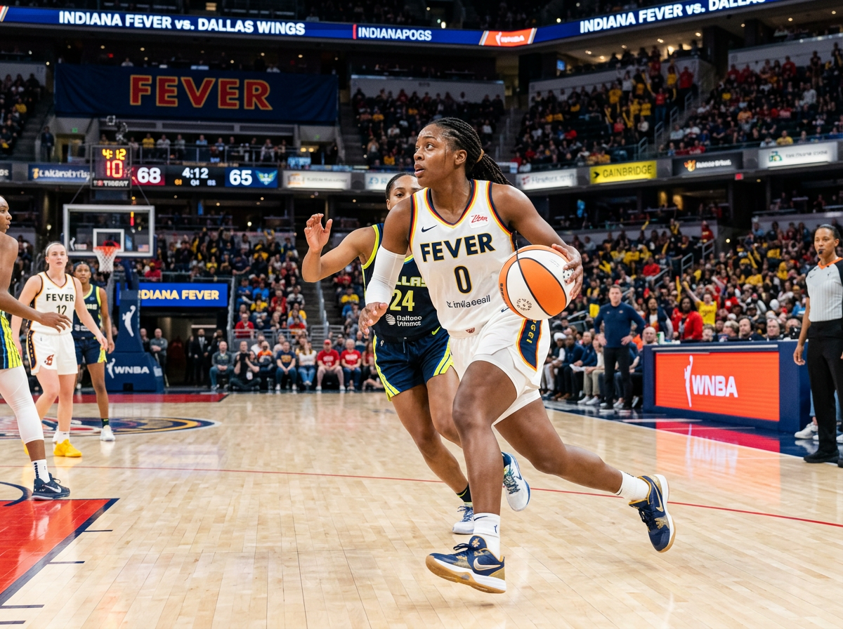 Indiana Fever player wearing number 0 dribbles past a defender